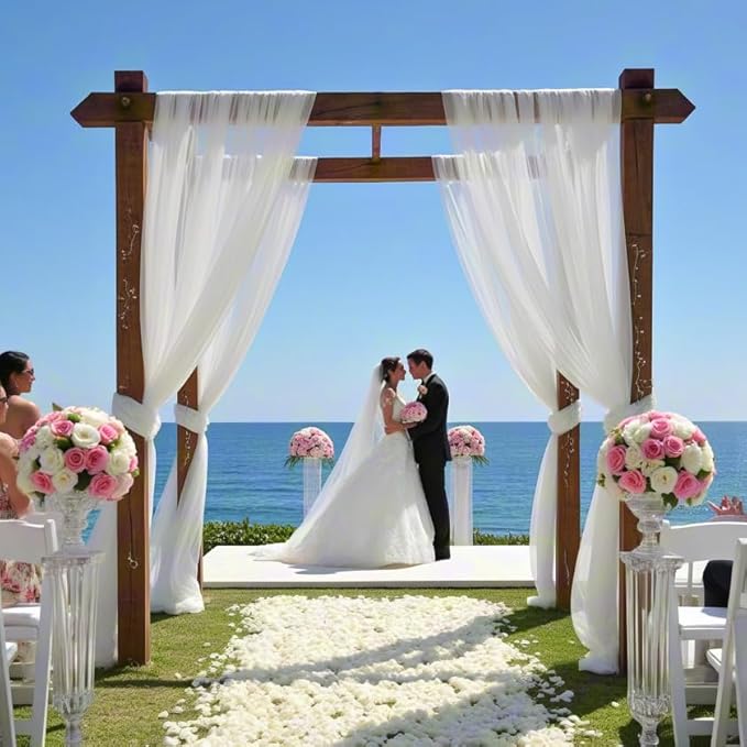White Wedding Arch Draping Fabric 2 Panels 30'' x 18FT Sheer Chiffon Arch Drapery for Photo Booth Bridal Shower Baby Shower Church Decor Newborn Photography Christening Outdoor Party