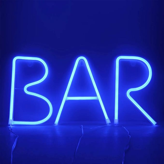 LED Blue Neon Letter Signs Night Light Battery or USB Operated LED Marquee Letters Neon Art Decorative Lights Wall Decor for Children Baby Room Christmas Wedding Party Decoration (W)