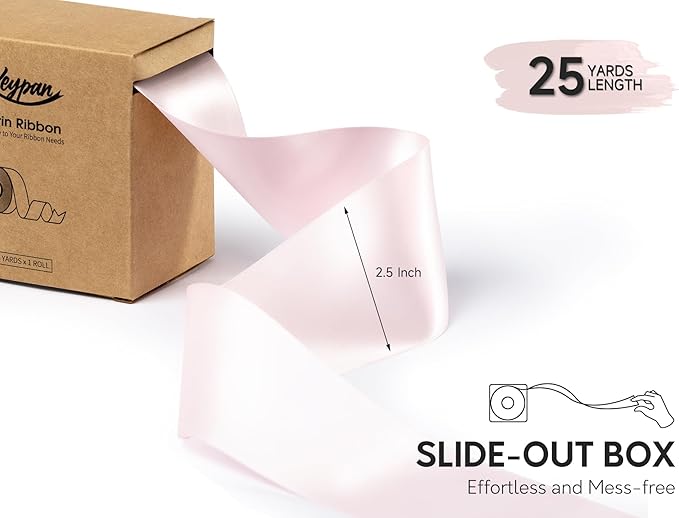 Light Pink Satin Ribbon 2.5 Inch Double-Faced Valentines Day Ribbons for Flower Bouquet Gift Wrapping Party Decor Wedding Invitation DIY Craft, 25 Yards
