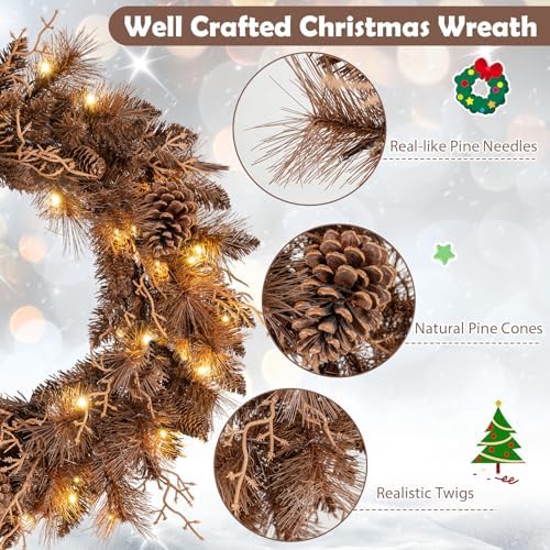 goplus 24 inch pre-lit christmas wreath, battery operated, package contents