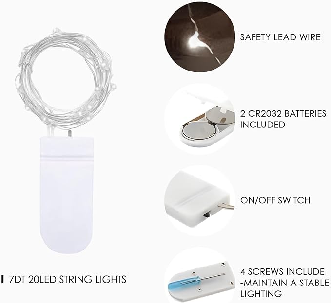 12 Pack Fairy Lights Battery Operated String Lights，7FT 20LED Waterproof Silver Wire Christmas Lights Outdoor,Firefly Mini Lights for Bedroom Party Birthday Wedding Home Decor