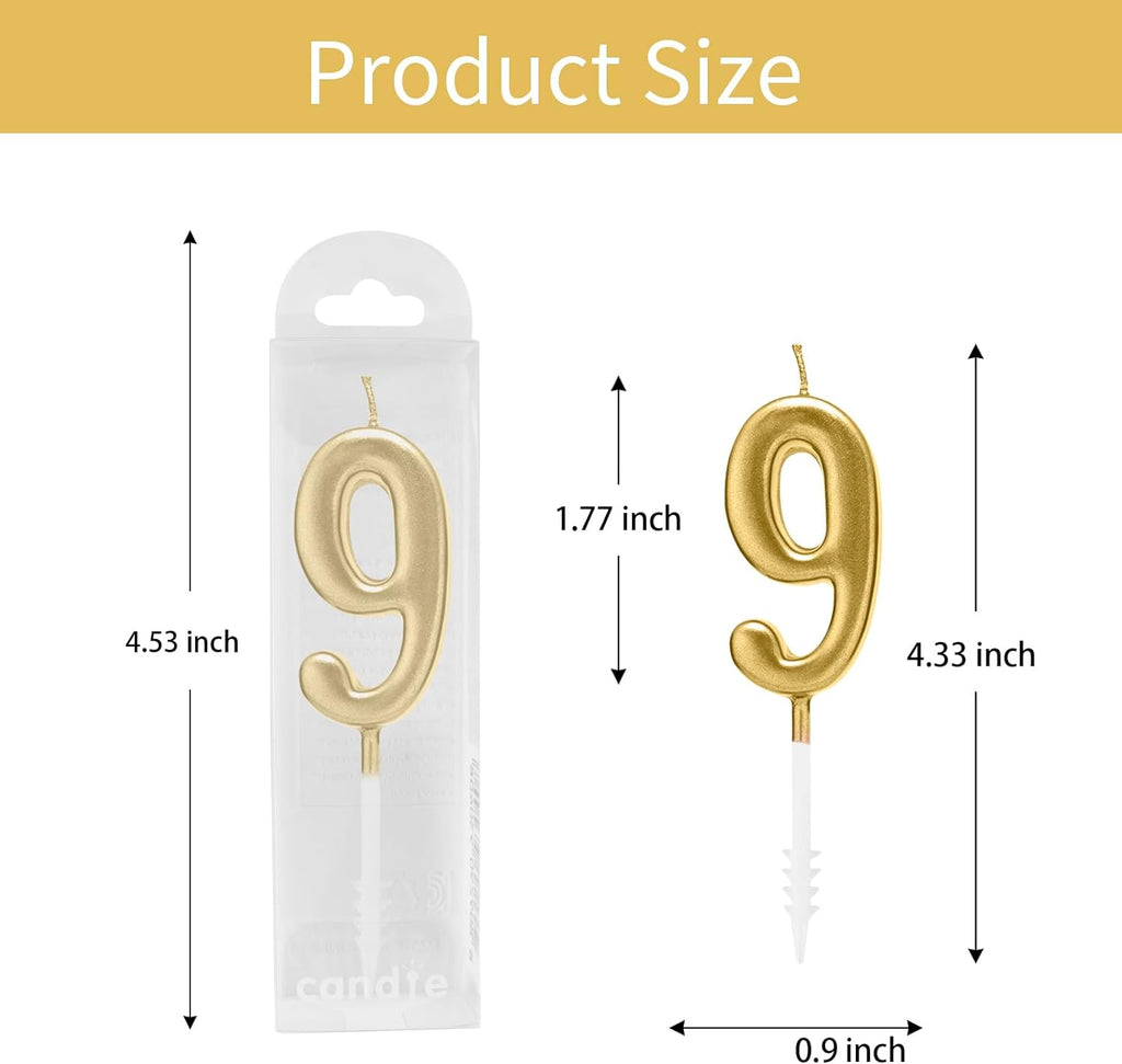 Beanlieve 10-Pieces Numeral Birthday Candles - Cake Numeric Candles Number 0 1 2 3 4 5 6 7 8 9,Used for Cake Decoration on Birthday Parties and Wedding Anniversary Celebrations(Champagne Gold)