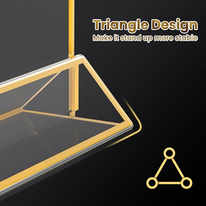 Acrylic Gold Sign Holders 4x6, 2 Pack Wedding Gold Table Number Holders, Double Sided Photo Display Picture Frame Paper Stand, Clear Flyer Stand Menu Holder for Wedding, Home, Party, Restaurant