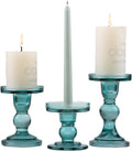 GMWD 3 Pcs Glass Candle Holder Set Clear, Green Candlesticks Holders Pillar Taper Candles Tealight Stand for Wedding Centerpieces Home Decorations Dining Table