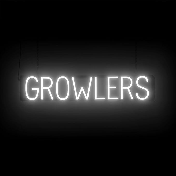 SpellBrite GROWLERS Sign | Beer-Related Sign with Neon Look, White LED Light Source | 33.0" x 6.3"