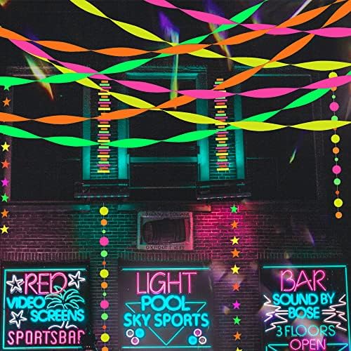 656feet Glow in The Dark Party Supplies Neon Streamers Black Light Party Decorations, 8 Rolls Glow Crepe Paper Streamer Reactive Fluorescent Blacklight Party Supplies for Neon Party, Birthday