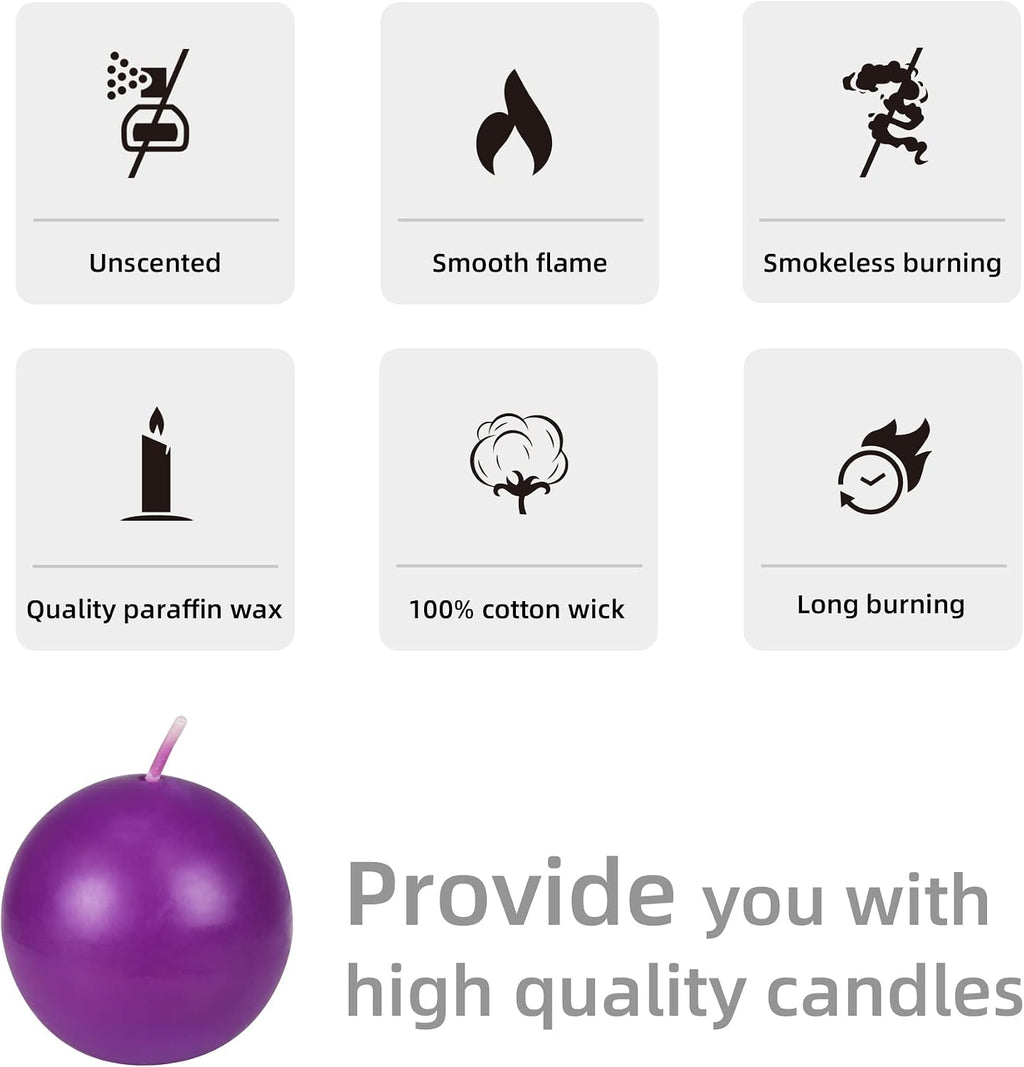 Zest Candle 6-Piece Ball Candles, 3-Inch, Purple