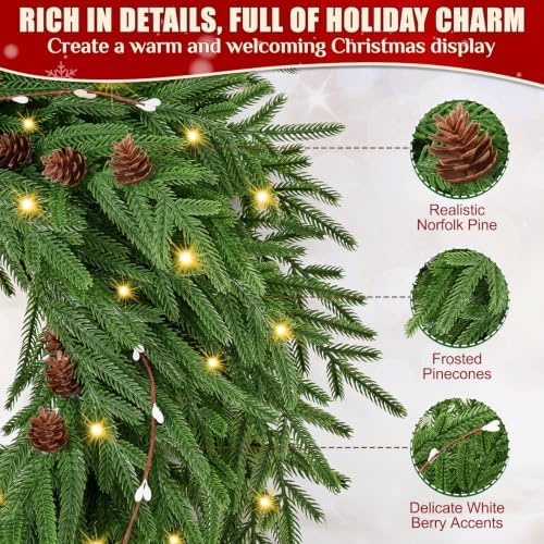 26'' christmas wreath with lights for front door, side view