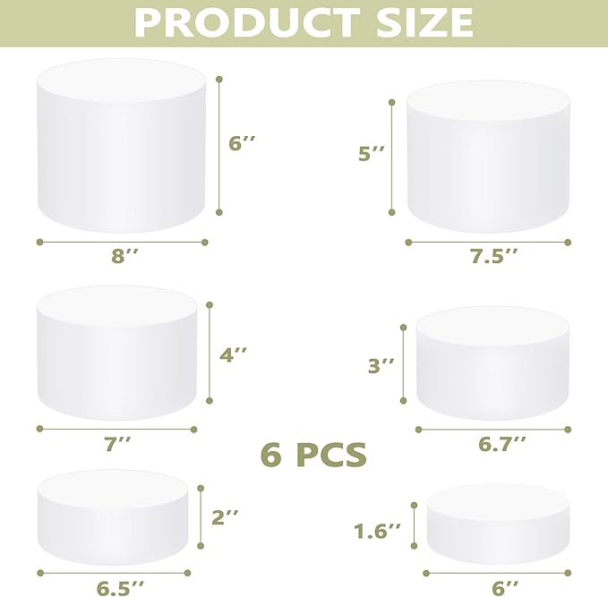 6Pcs Buffet Risers, Food Risers for Buffet Table, Acrylic Round Display Risers with Hollow Bottom, Food Display Stand for Party Jewelry Dessert Figures (Size 6",6.5",6.7",7",7.5",8")