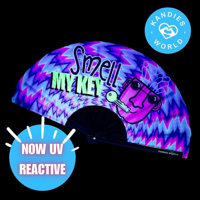 Kandies World Custom Festival Folding Hand Fan - Unique Designs, Made of Bamboo, Clacking Sound, Lightweight - Perfect Rave and Festival Accessory!