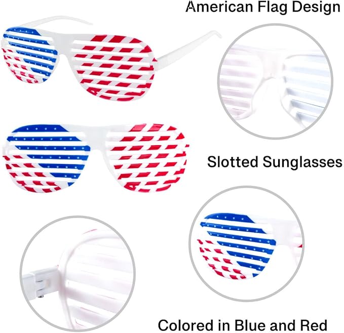 American Flag USA Patriotic Design Plastic Shutter Glasses Shades Sunglasses Eyewear for Party Props, Decoration (12 Pairs)