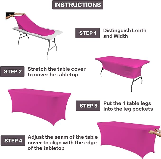 IVAPUPU 2 Pack 6FT Table Cloth for Rectangular Fitted Events Stretch Fuchsia Table Covers Washable Cover Spandex Tablecloth Protector for Party, Wedding, Cocktail, Banquet, Festival