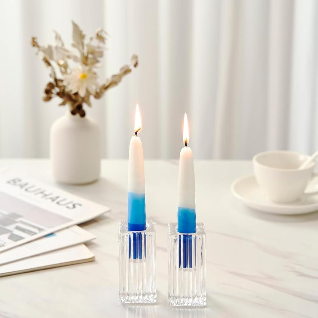 Rite Lite White & Blue Tricolor Shabbat Candles Premium 12 Pack Traditional Sabbath Dinner Table Jewish Home Decor Shabbos Candles Judaica Centerpiece Beautiful Gift Box & Hebrew English Blessing Card
