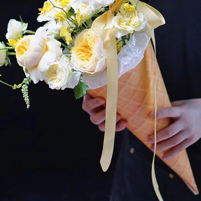 LUOZZY 10PCS Ice Cream Cone Flower Bouquet Wrapping Paper Petal Cones For Special Occasions 48x35cm Floral Arrangement Material For Pretty Bouquets
