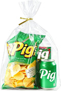 PigPotParty 10"x 14", 50Pcs Bottom Gusset Bags, Clear Plastic Gift Cellophane Mug Treat Goodie Bags with 50x Twist Ties, Large Party Favor Packaging, Toy Wrapping (No Side Gusset)