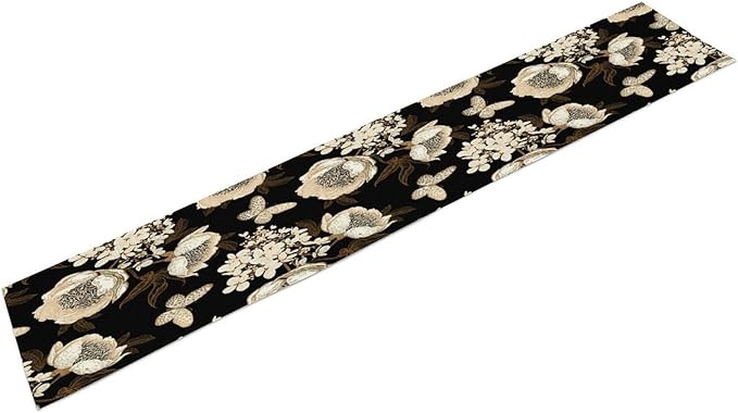 Watercolor Peony Table Runner, Modern Kitchen Dining Room Bohemian Floral Tabletop Decoration for Kitchen Cafe 13x60 Inch