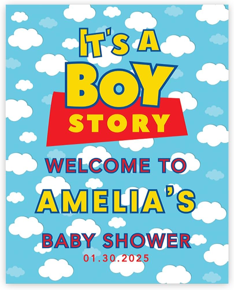 Andaz Press Its A Boy Story Baby Shower Decorations, 16"x20" Personalized Welcome Baby Shower Sign Decor, Its A Boy Story Sign In Guest Book Alternative