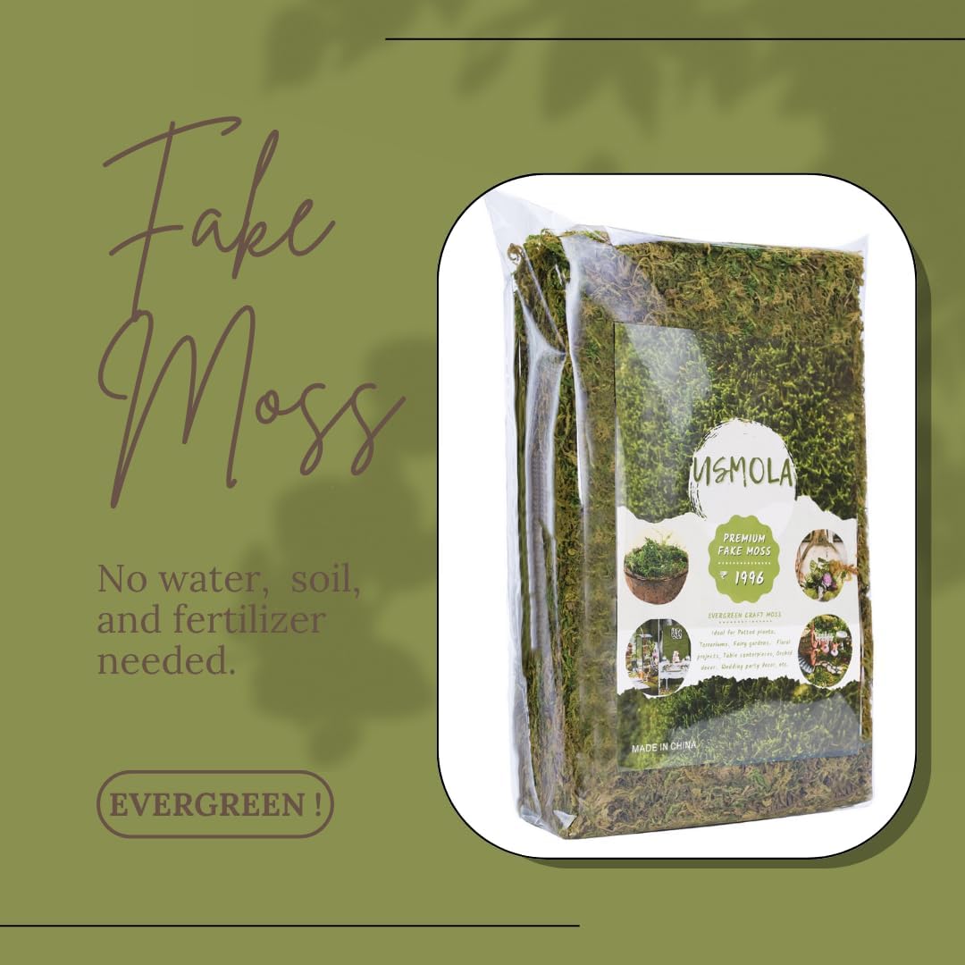 USMOLA Fake Green Moss for Potted Plants, 4OZ Artificial Moss for DIY Crafts, Faux Moss for Table Centerpieces Fairy Garden Decor (Fresh Green 140gr)