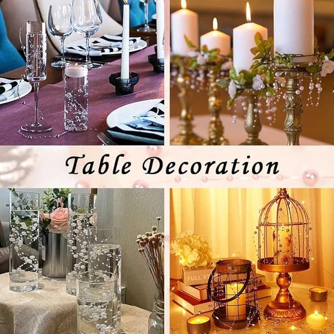 50pcs Pearls String Beads of Pearls, 10+5mm Silver Artificial Pearl String for Floating Candles Centerpieces, Vase Filler, Wedding Centerpiece Christmas Party Decor