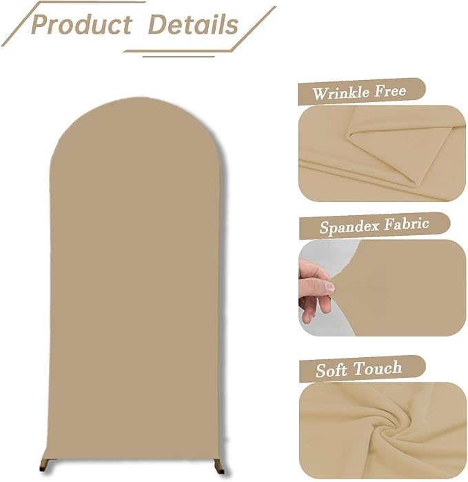 bricia Wedding Arch Backdrop Stand Cover, 6.6FT Double Sided Stretchy Arch Cover Fitted Wedding Birthday Party Banquet Decoration (Champagne 79.2''Lx39.6''W)