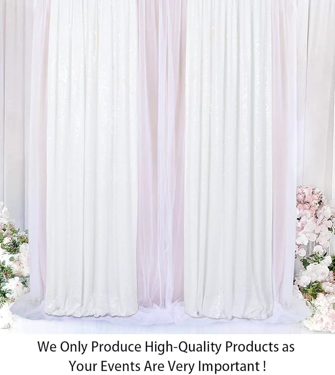 ShinyBeauty Sequin Curtains 2 Panels White 2FTx8FT Sequin Photo Backdrop White Sequin Backdrop Curtain Pack of 2-1011E