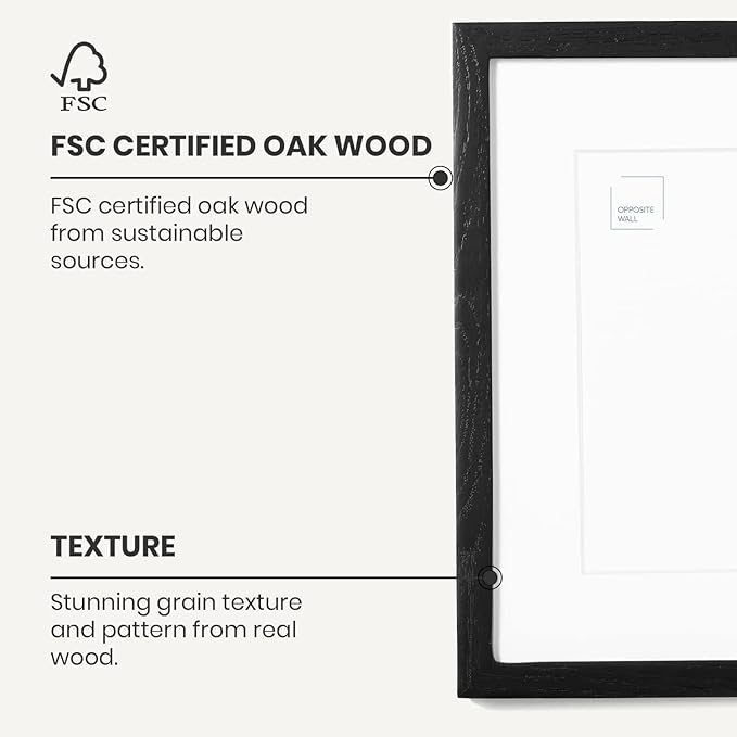 Opposite Wall - 16x24 in - Black Solid Oak Wood Picture Frame - Lightweight, Versatile & Shatterproof - Wall Hanging Poster or Photo Frame - Wall Decor for Office, Gallery & Home