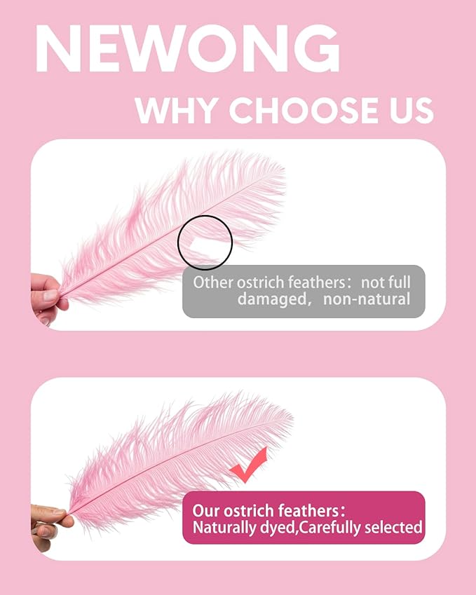NEWONG 30pcs Light Pink Ostrich Feathers Natural Bulk 8-10inch（20-25cm) Vase Craft Wedding Home Party Centerpieces Christmas Day coquettish Valentine's Day Decoration