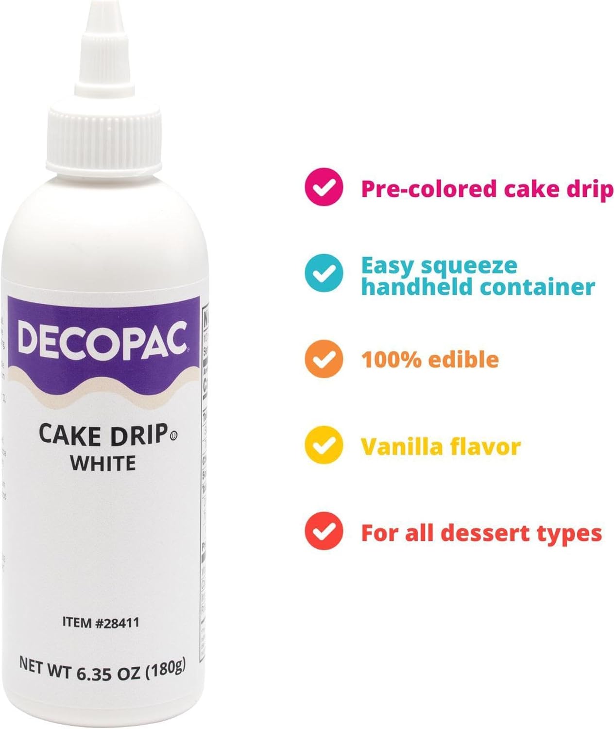 DecoPac Cake Drip, White Color, Vanilla Flavor, Mat Like Chocolate, 6.35 oz, 1 Count (Pack of 1)