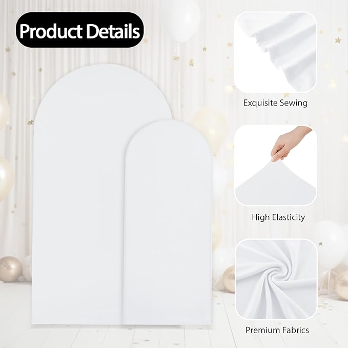 WEERRW White Arch Backdrop Cover Set of 2 Spandex Fitted Round Top Chiara Backdrop Stand Stretchy Wedding Covering for Event Birthday Party Banquet Decoration (6FT, 7.2FT)