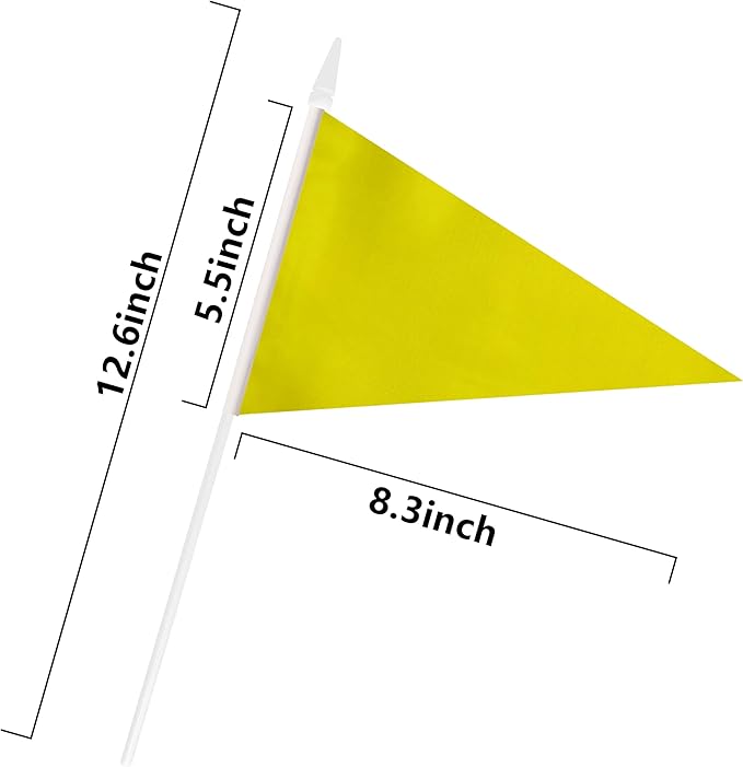12 Pack Yellow Pennant Flags Small Mini Hand Held Solid Color Pennant On Sticks Flags with 12.6"Solid Pole & Spear Top,Party Events Celebration,School,Grand Opening,Kids Birthday,Sports Clubs,Flower Pot