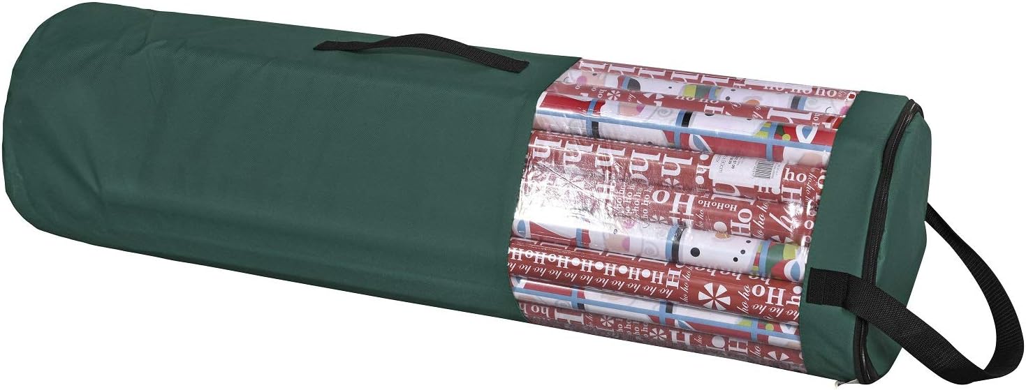 ProPik Gift Wrapping Paper Storage Organizer Bag, Store Up To 24 Rolls 40 Inch, Heavy Duty Polyester plus PVC Clear Bag with Handles and Zippered Top for Gift Wrap and Ribbons (Green)