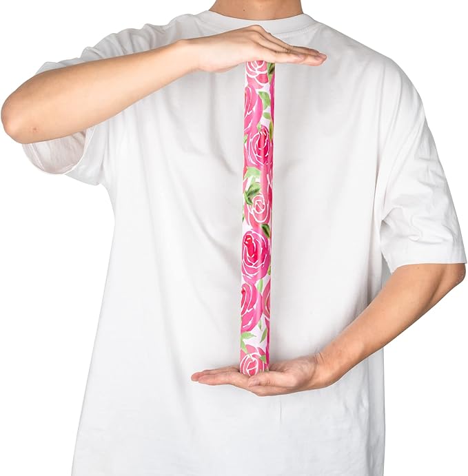 RUSPEPA Reversible Wrapping Paper Roll - Mini Roll - Watercolor Style Pink Rose and Stripe Pattern Great for Mother's Day, Birthday, Party, Wedding and More - 17 Inches X 32.8 Feet