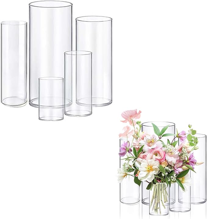 5pcs Glass Vase Cylinder Vases for Centerpieces Small Flower Glass Vases Home Decor Centerpiece Table Clear Flower Vase Decorations for Wedding＆Holiday 4,6,7.5,8,10 Inch Tall