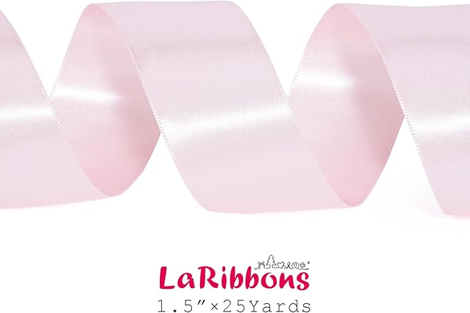 LaRibbons Pink Satin Ribbon 1 1/2 Inch 25 Yards Double Faced Light Pink Silk Ribbon for Flower Bouquet Crafts Gift Wrapping Wedding Party Babyshower Decoration