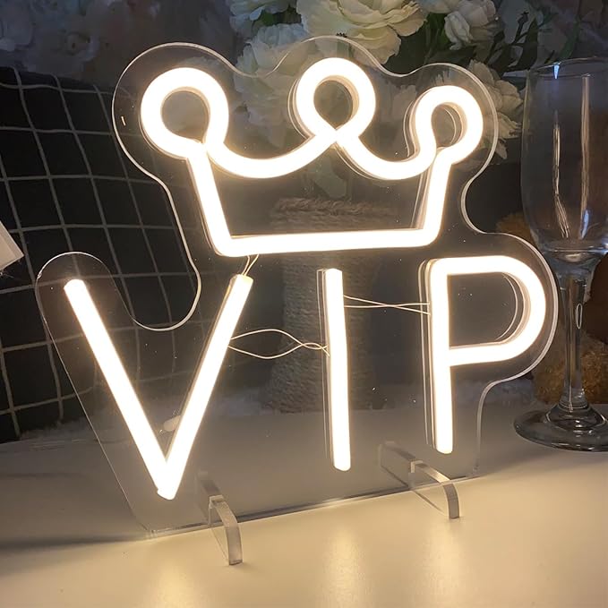 VIP Table Number Neon Sign Desk Lamp Night Light Wedding Letter LED Neon Sign Wedding Table Decorations Neon Light Shop Bedroom Home Room Decor Christmas Party Warm White USB 25×21 CM