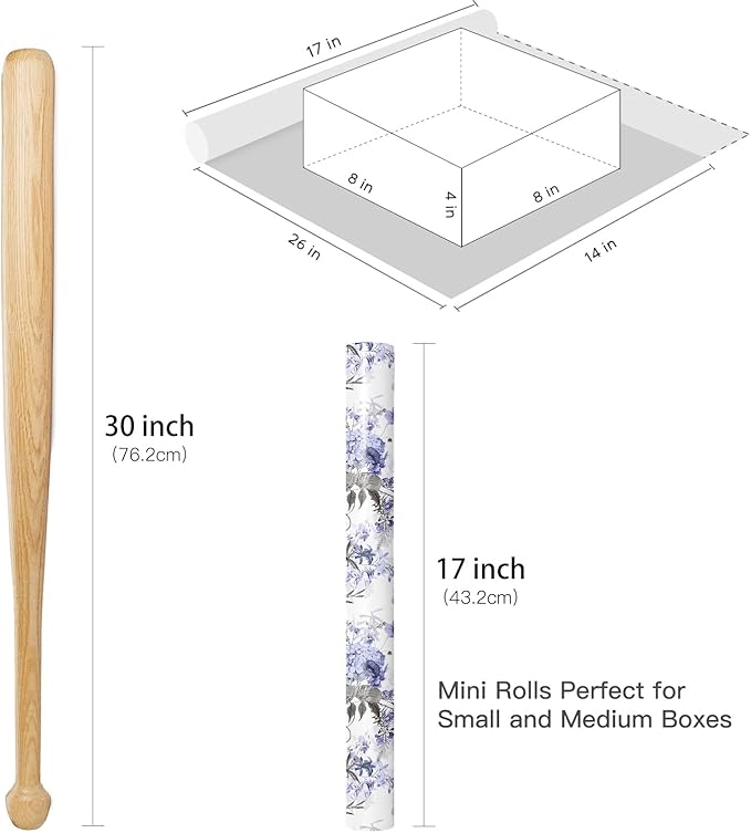 RUSPEPA Floral Wrapping Paper Roll for Women Girls, Mini Roll, Elegant Hydrangea Flower Design Gift Wrap Paper Perfect for Wedding, Birthday, Mother's Day, Spring, Bridal Shower, 17 Inch x 16.4 Feet