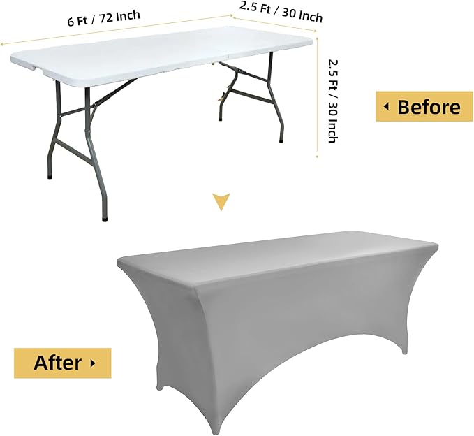 112 2-Pack 6ft Spandex Table Covers for Rectangle Standard Folding Tables - Wrinkle Resistant Stretch Tablecloths - Ultimate Fitted Table Protector for Parties, Banquet, and Wedding