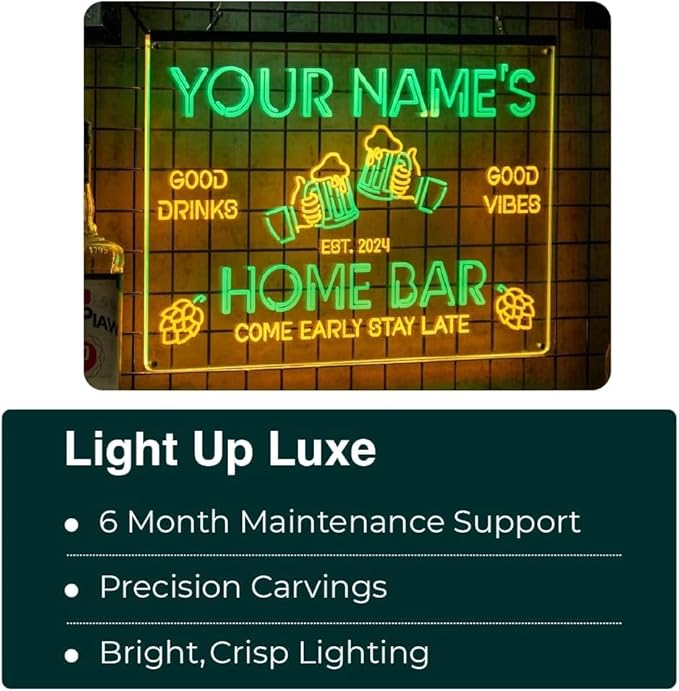 Custom Bar Neon Sign Personalized Logo Name Established Year Garage Signs for Men Home Bar Open Workshop Coffee Lounge Decor LED Lights Night Club Poker Billiards Gifts