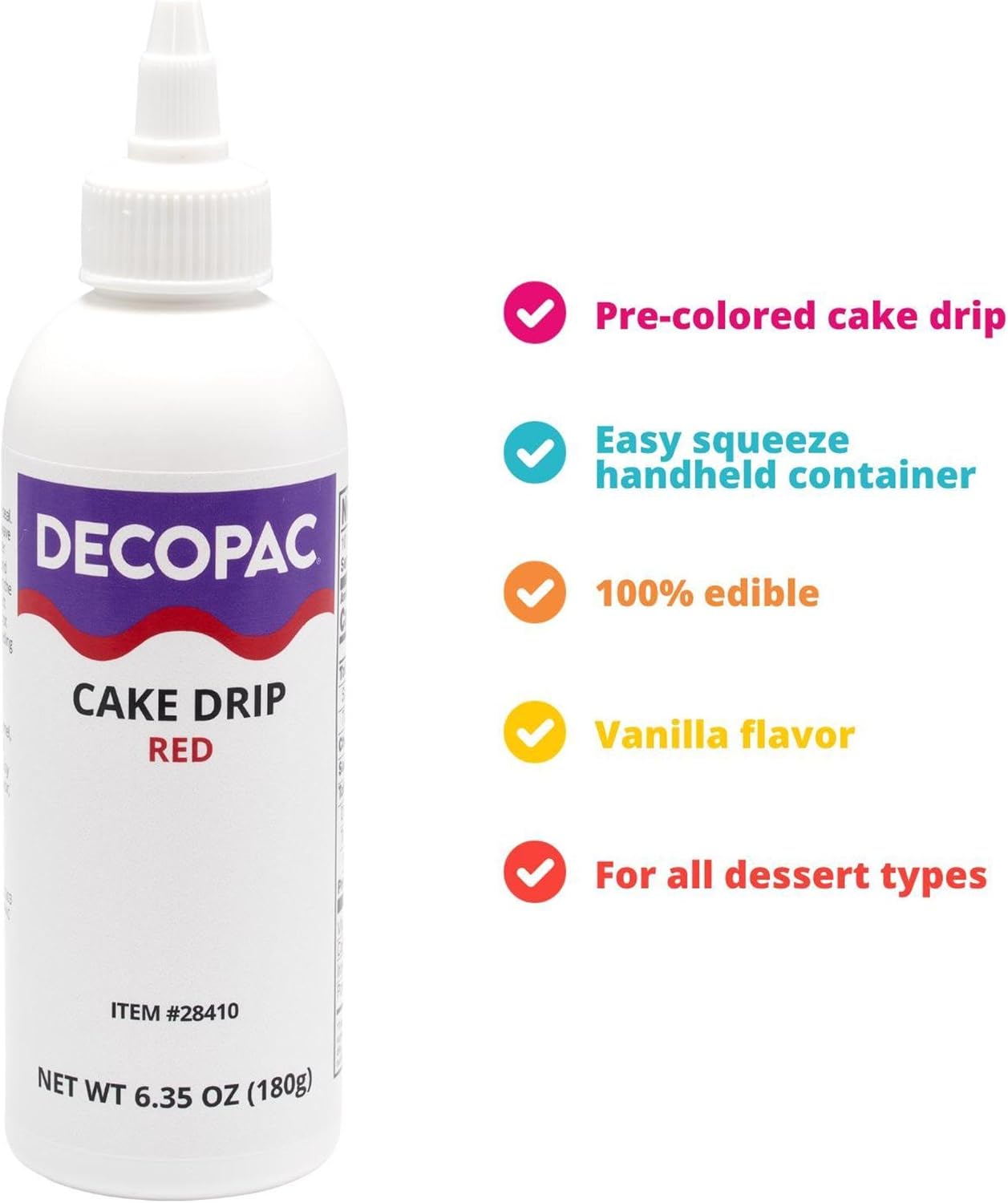 DecoPac Cake Drip, Red Color, Vanilla Flavor, Matte Like Chocolate, 6.35 oz