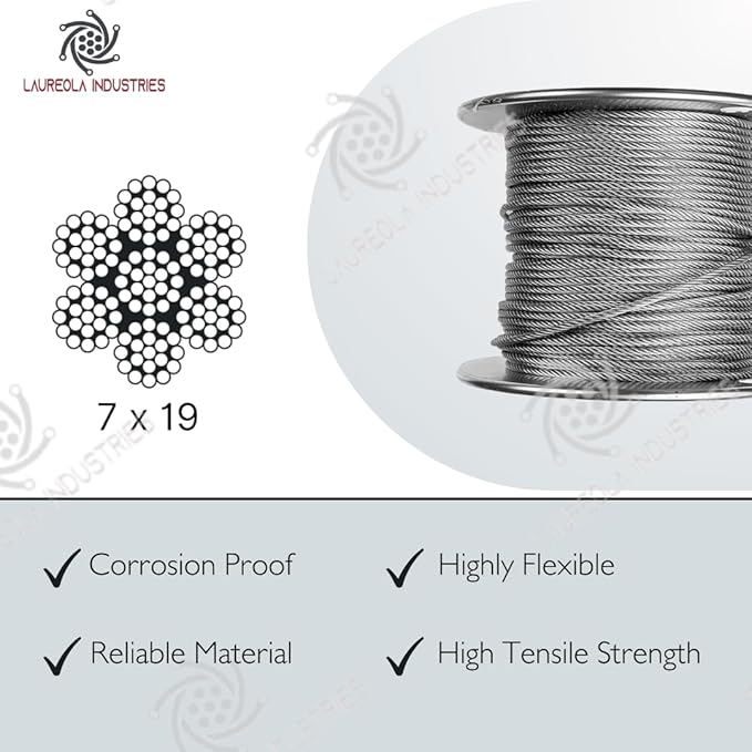 Laureola 1/8" 7x19 Stainless Steel Aircraft Wire Rope 304 Grade (400ft)