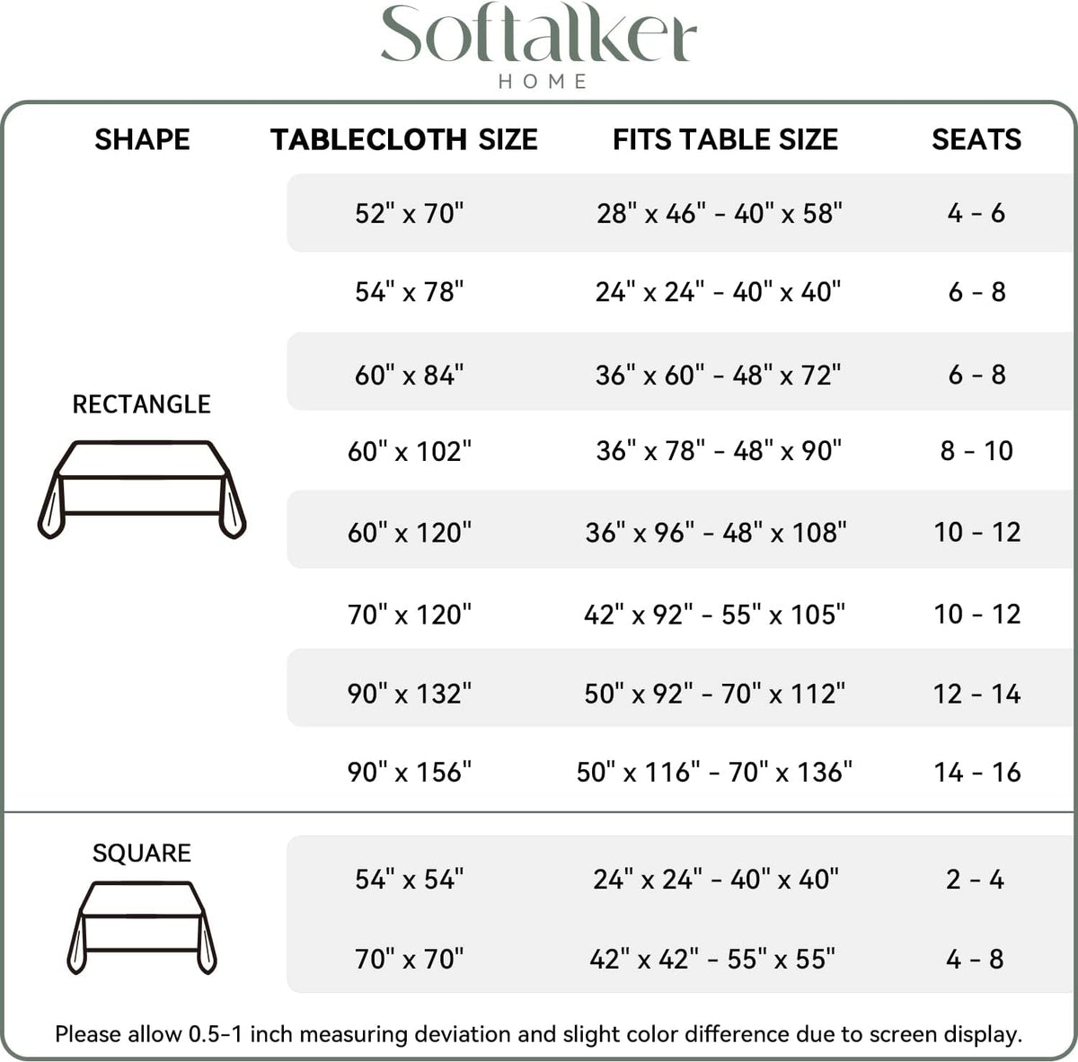 Softalker Rectangle Tablecloth, Waterproof Table Cloths Wrinkle Free Fabric W...