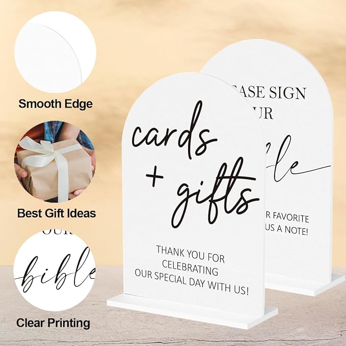 2Pcs Sign Our Bible Wedding Sign Cards and Gifts Signs for Wedding Engagement Party Bridal Shower Baby Shower Table Desk Acrylic Decor