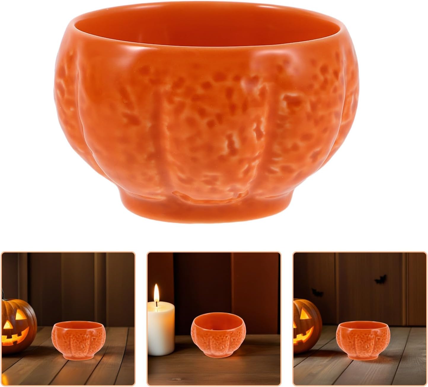 Healifty Pumpkin Shaped Ceramic Candle Holder for Halloween and Fall Party Decor, Orange Aromatherapy Candle Cup with Unique Elegant Design, Sturdy Ceramic Material with High Temperature