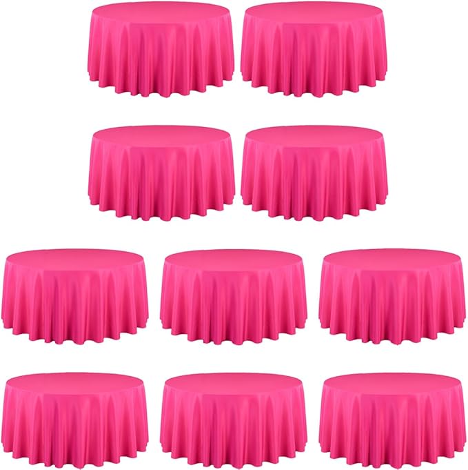 LTC LINENS 10 Pack 120 Inch Round Tablecloth Fuchsia for 60 Inch Round Table - Bulk Round Table Cover - Washable, Wrinkle Resistant Polyester Fabric Cloth for Wedding, Party