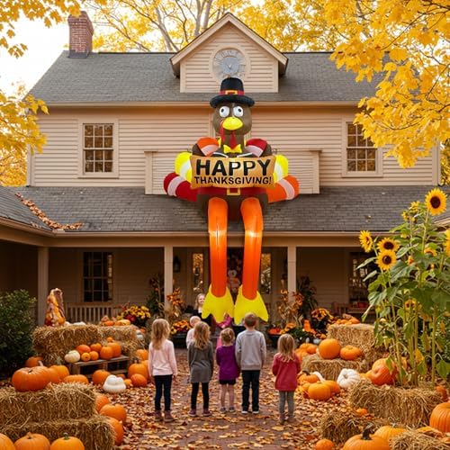8ft led lighted thanksgiving fall inflatables turkey outdoor on a desk or shelf