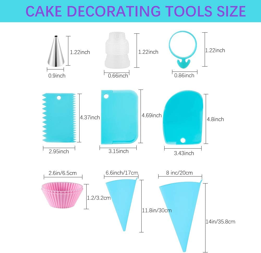 Piping Bags and Tips Set, Cake Decorating Kits with 14 Stainless Steel Baking,2 Reusable Silicone Pastry Bags,3 Icing Smoother, 2 Couplers,2 Ties&2 Cupcakes for Baking Decorating Cake,25 Pcs