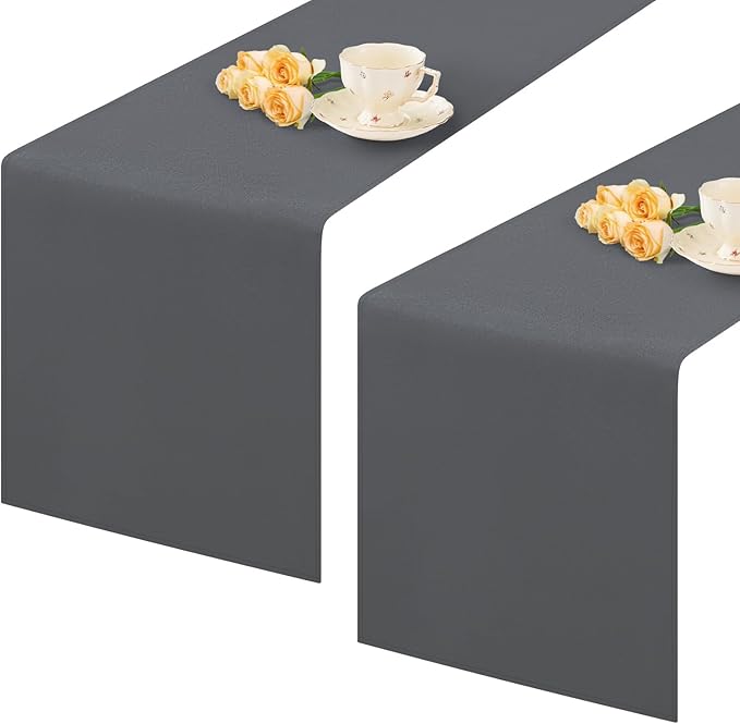 2 Pack Grey Table Runner 12 x 90 Inch Solid Color Farmhouse Runners Coffee Table Dresser for Daily Party Home Decoration