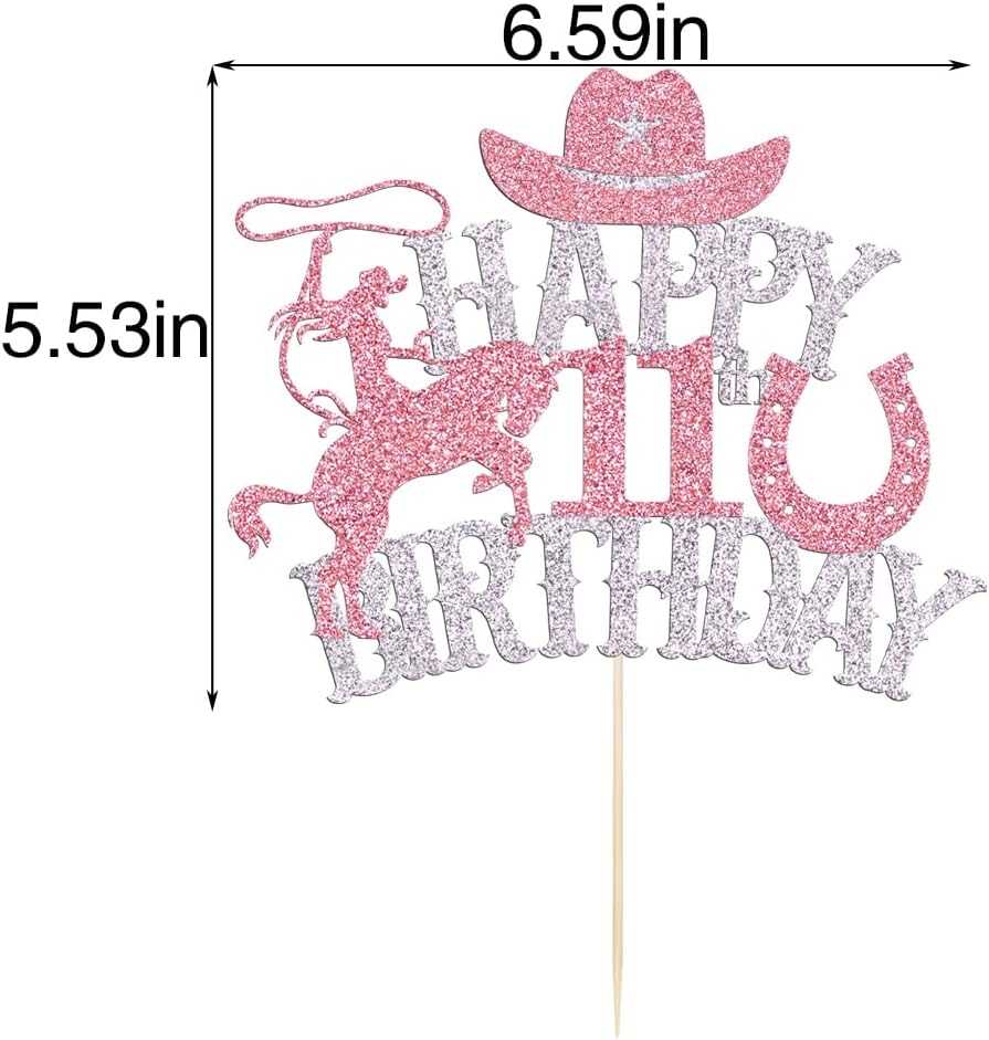 Western Happy 11th Birthday Cake Topper, Cowgirl 11th Birthday Party | Cowgirl Birthday Cake Topper for Western Theme Birthday Baby Shower Cowgirl Party Supplies