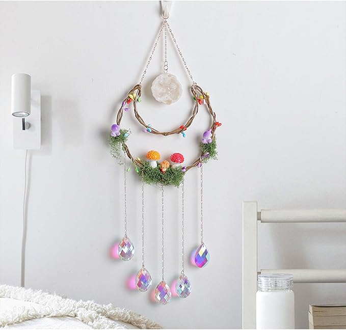TUOKING Crystal Suncatchers for Window Hanging Mushroom Colorful Crystals Prism Pendant Sun Catchers Rainbow Maker Ornament Gift Home Garden Decoration