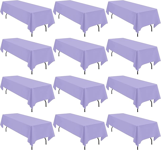 12 Pack 60 x 102 Inch Rectangle Tablecloth Lavender Polyester Tablecloth for 6 Feet Rectangle Tables,Washable Fabric Table Cloth for Wedding Dining Table Buffet Parties Camping